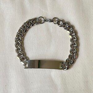 silver cuban link stainless steel chain bracelet